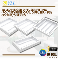 YLI T8 LED HINGED DIFFUSER FITTING - (POLYSTYRENE OPAL DIFFUSER - PS)- S SERIES