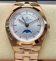 GR Factory Vacheron Constantin Moonphase Retrograde Date Overseas 41mm Full Rose Gold Silver Dial