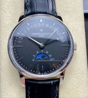 GR Factory Vacheron Constantin Moonphase Retrograde Date Overseas 41mm Steel Leather Strap Black Dial